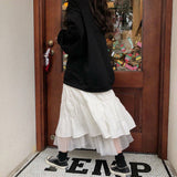 Spring And Summer New Korean Version Of The College Wind Mesh Splicing Skirt Half-Bred Mid-Long A-Skirt Ins