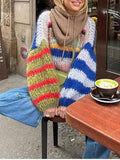 Exploding 2025 Striped Sweater Women's Knitted Shirt Fashion Autumn And Winter Round Collar Loose Color Bump