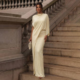 Autumn/Winter 2025 New Women's Temperament Fashion Round Collar Loose Top Folded Dress Set