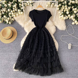 Light Luxury High-End Dress Women's Summer Mesh Stitching Design Feel Waist Thin Super Fairy Long Dress