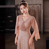 Black Evening Dress Woman 2025 New Winter Banquet Elegant Temperament Famous Slim Dress Mid-Long Evening Dress