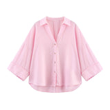 2025 Spring And Summer New Women's Fashion Casual Collar Striped Wide-Sleeved Shirt