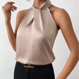 Women's Clothing 2025 Summer New Color Clove Hanging Neck Sleeveless Vest Ribbon Simulation Silk Top