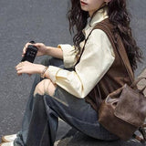 Lint Jacket 2025 Autumn New Folded Sleeveless Coat Coffee Color Loose Fashion Vest Woman