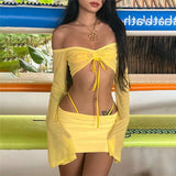 2025 Summer New Women's Pure Color Body One-Word Lead Long-Sleeved Fashion Skirt Suit Women