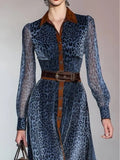2025 Women's Yarn Digital Printed Shirt Collar Rin Shirt Belt Dressȹȹȹ