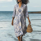 2025 Women's Beach Vacation Digital Print V-Neck Dress Seaside