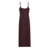 Double-Sided Cloth Sling Dress 2025 Summer Temperament Dress Dress Open Back Fork And Medium Long Fan Skirt