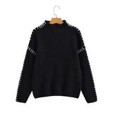 Ins New Color Splicing Wiring Design Casual Knitting Shirt Simple Light Short Thin Breathable Fashion