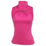 2025 Spring And Summer New Women's Temperament Design Feeling Solid Half-High Collar Sleeveless Vest Slim Slim Top