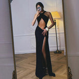 2025 Spring And Summer New Women's Pure Color Sexy Bare Back Hanging Neck Hollow Design Open Fork Joint