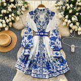 French Spring Dress New Dress Women 2025 Fashion Suit Collar Long Sleeves To Roll Print A-Word Skirt