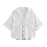 2025 Spring And Summer New Women's Fashion Casual Collar Striped Wide-Sleeved Shirt