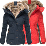 Winter Warm Wool Collar Cotton Clothes Women Zipper Long Sleeve Hooded Cotton Coat W128