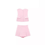 Women's Clothing 2025 Spring New Silk-Sense Texture Spliced Tight Body Clothes + Open-Fork Splicing Skirt Set