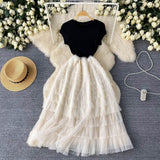 Light Luxury High-End Dress Women's Summer Mesh Stitching Design Feel Waist Thin Super Fairy Long Dress