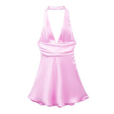 Women's Clothing 2025 Spring New Silk-Sense Texture Hanging Neck-Deck Bow Tie With Mini-Coat