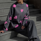 Love Embroidery Round Collar Autumn And Winter Sweater Women 2025 Loose Leisure Thick Coat Knitted Shirt