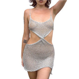 No Collar Fashion Women's Sexy Sling Skirt Hollow Knitted Dress Short Solid-Color Bag Hip Beach Dress Woman