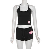 Spring 2025 Women's New Hanging Neck Repair Vest Low-Rise Ass Tight Shorts Set