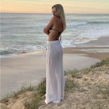 2025 Summer New Sexy Hollow Perspective Knitted Beach Holiday Solid Dress Wearing Women