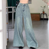 Vintage Wide-Legged Jeans Women Spring And Autumn New High-Waisted Loose Thin Trumpet Trousers