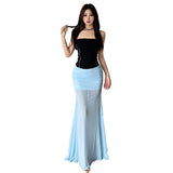 2025 Summer New Women's Hottie Pure Wind High-Waist Net Yarn Half-Dress Temperament Fishtail Dress