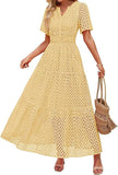 2025 Women's V-Neck A-Shaped Hollow Lace Cake Dress