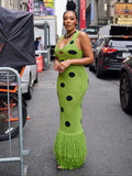 V-Neck Knitted Skirt With Hips In The Summer Of 2025 New Personality Black Dot Knitted Tweed Long Skirt