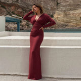Autumn 2025 New Women's Fashion Temperament Sexy Tight Wrinkles V Collar High-Waist Long Sleeve Dress