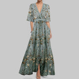 2025 Women's Fashion Elegant Temperament V-Neck Print With Large Skirt Dress Dress Woman