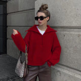2025 New Retro Long-Sleeved Top Loose Design Sense V-Neck Collar Women's Knitwear Shirt