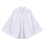2025 Spring And Summer New Women's Fashion Casual Collar Striped Wide-Sleeved Shirt