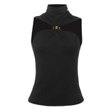 2025 Spring And Summer New Women's Temperament Design Feeling Solid Half-High Collar Sleeveless Vest Slim Slim Top