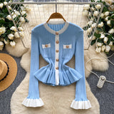 French Name Xiao Xiangfeng Thrombium Metal Buckle Waist Long-Sleeved Knitted Top Girl Autumn Slim Thin Bottom Shirt