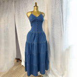 Women's Summer New Sexy Fashion V-Neck Suspension With Denim Dress Cake Dress