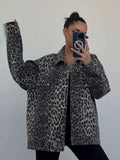 2025 New Retro Leopard Print Niche Collar Denim Jacket Spring Fashion Loose Trend Jacket