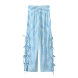 Telter Bow Tie Side Hollow High-Waisted Casual Trousers 2025 Spring And Summer Women's Broad Leg Trousers