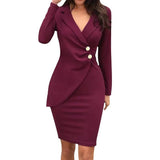 Autumn 2025 Body-Buttoning Hip-Bottom Button Buckle Professional Dress Ebay