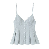 Single-Dran Buckle Swing 2025 Wide Short Female Vest Open Back Sexy Sling Skirt V-Neck Summer