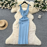 Women's Dress 2025 Summer Pure Desire Three-Dimensional Flowers Slimming Temperament Sling Knitted Hip Dress