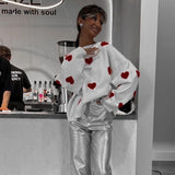 Love Embroidery Round Collar Autumn And Winter Sweater Women 2025 Loose Leisure Thick Coat Knitted Shirt
