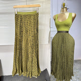 Classic Fashion Folding Wave Half-Dress French Sweet High-Waisted A-Shaped Skirt Mid-Long Folds Skirt