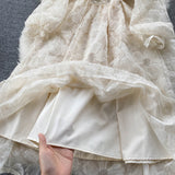 Gentle Style Femininity Waist Thin Knee Long Sleeve First Love Dress A Elegant Temperament V-Neck Lace Dress