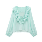 Z Early And Early Autumn New French Sweet V-Neck Thin Long-Sleeved Lotus Leaf Shirt Top 8544207