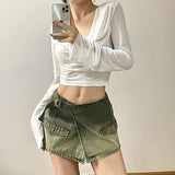 2025 Summer New Women's Fashion Sexy Solid Color Folding Hood Repair Waist Open Umbilical Sunscreen