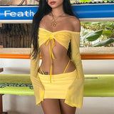2025 Summer New Women's Pure Color Body One-Word Lead Long-Sleeved Fashion Skirt Suit Women