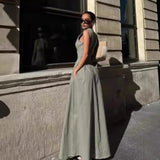 New Women's Fashion Round Collar Sleeveless Waist-Lens Dress