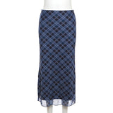 2025 Autumn New Women's College Style Retro Print Repair Height Waist Open Skirt