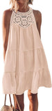 2025 Summer Sleeveless Dresses Casual Sleeveless A-Line Hierarchal Swing Vest Skirt Beach Vacation Mini